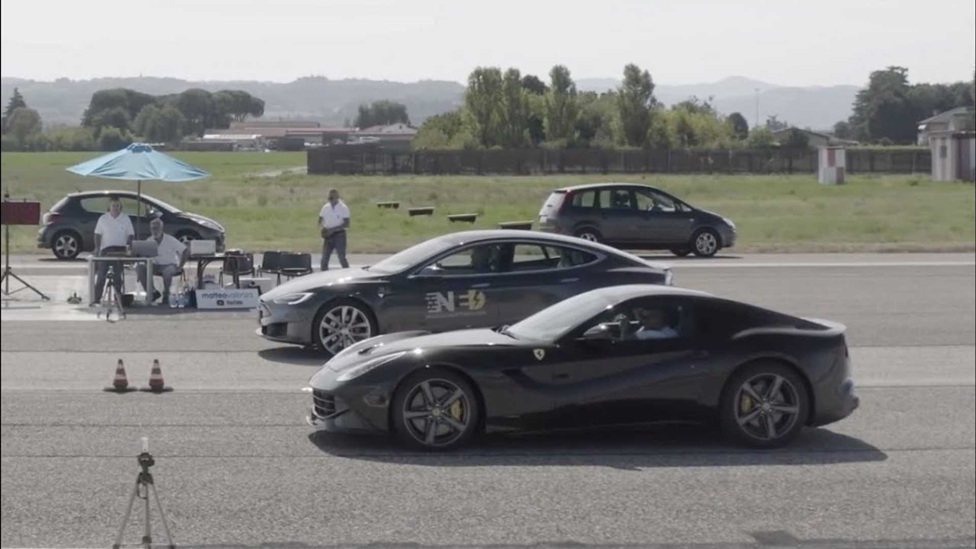 Tesla model S P100D vs Ferrari F12